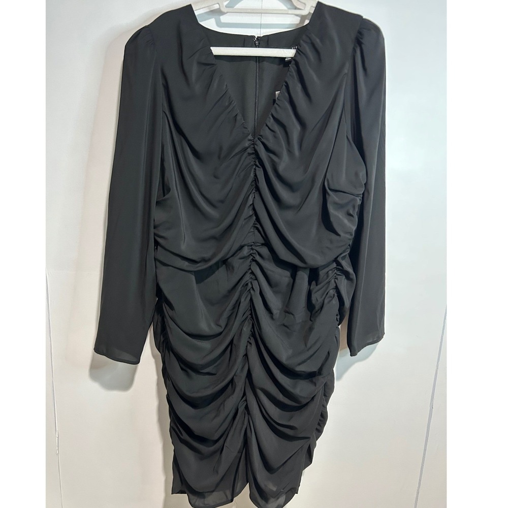 ELOQUII Ruched Bodycon Dress Womens 20 Black Long Sleeve V-Neck Cocktail Evening